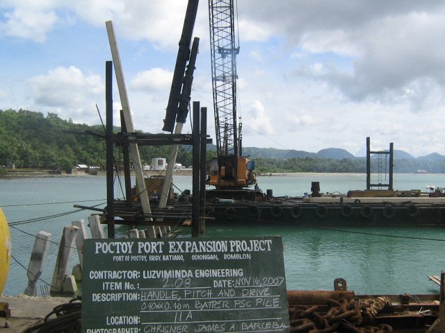 PSC Pile Driving using Diesel Hammer on Barge Crane